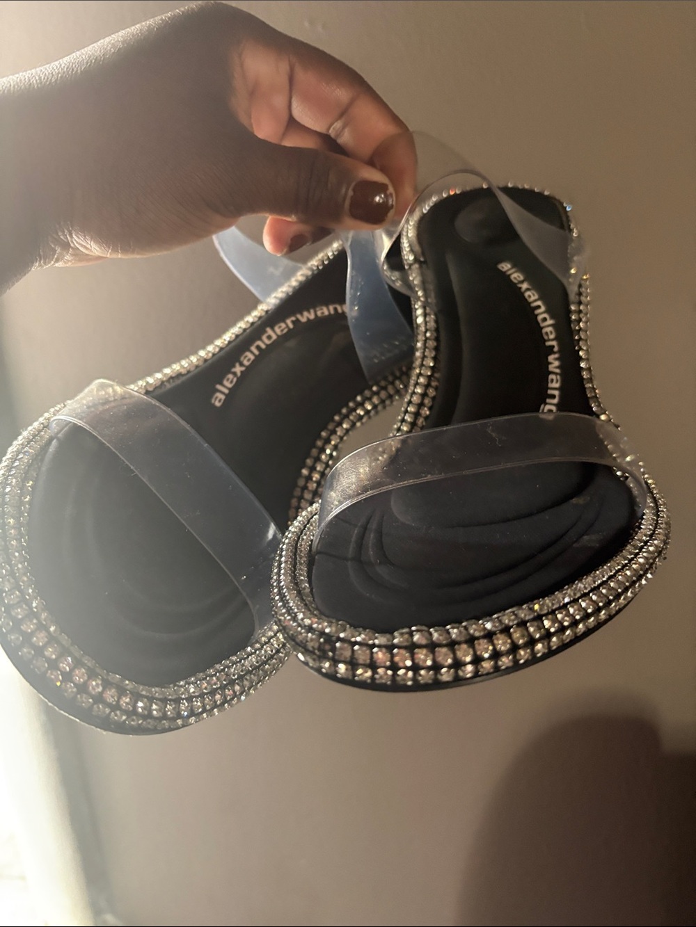 Alexander Wang Black Crystal-Embellished Clear Strap Sandals